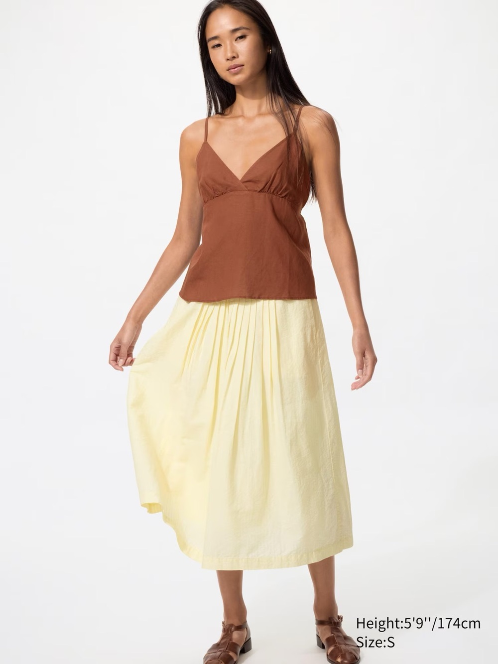 Uniqlo Light Yellow Pleated Midi Skirt